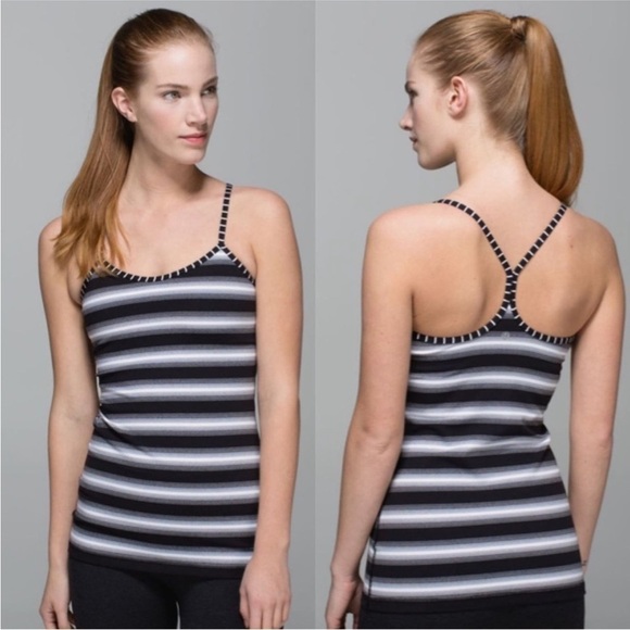 Lululemon Womens Size 6 Power Y Tank Luon Capilano Stripe Black White Racerback - Picture 1 of 8